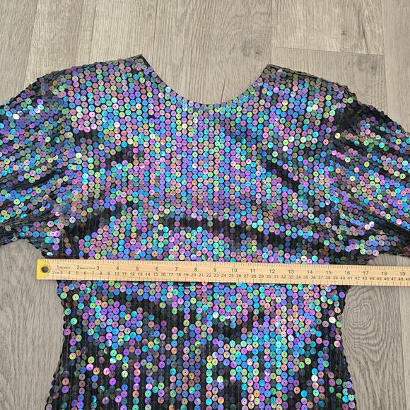 Oleg Cassini Vintage Sequin Dress Sz 8 Iridescent Open Back Cocktail Party Glam - Picture 6 of 10